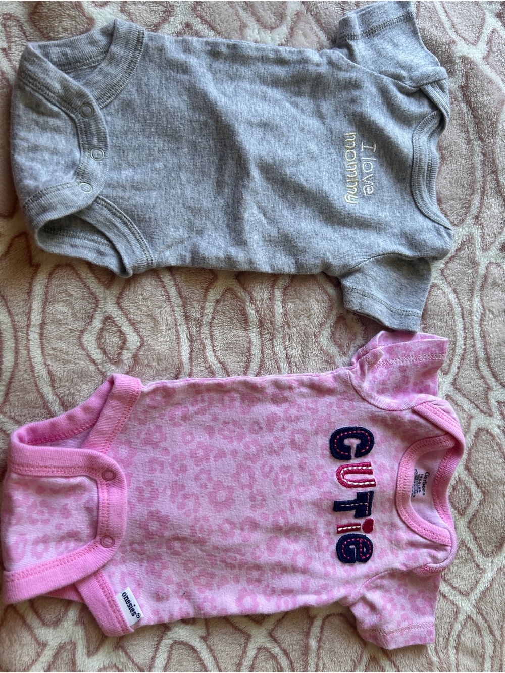 Gerber Gray 'Love Mommy' & Pink 'Cutie' Baby Bodysuit Set